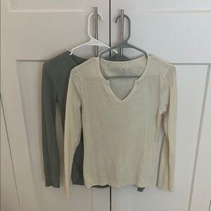 Cream and Green Long Sleeve Tops